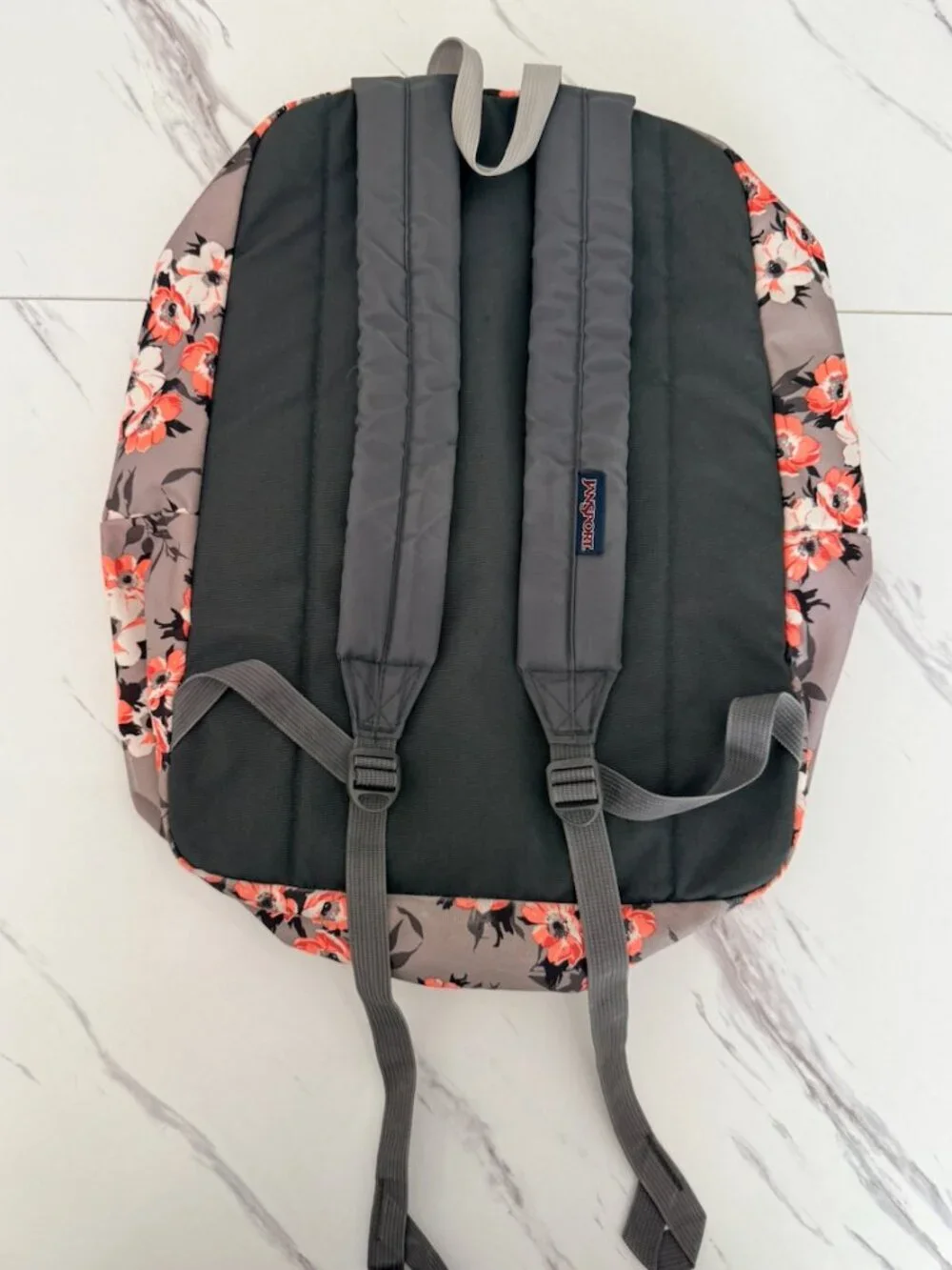Jansport Gray, Peach and White Flowered Backpack